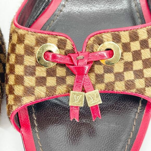 Louis Vuitton Vintage Tricolor Damier Calf Hair Bow Slide Sandals Mule EU 39.5 - Picture 9 of 14